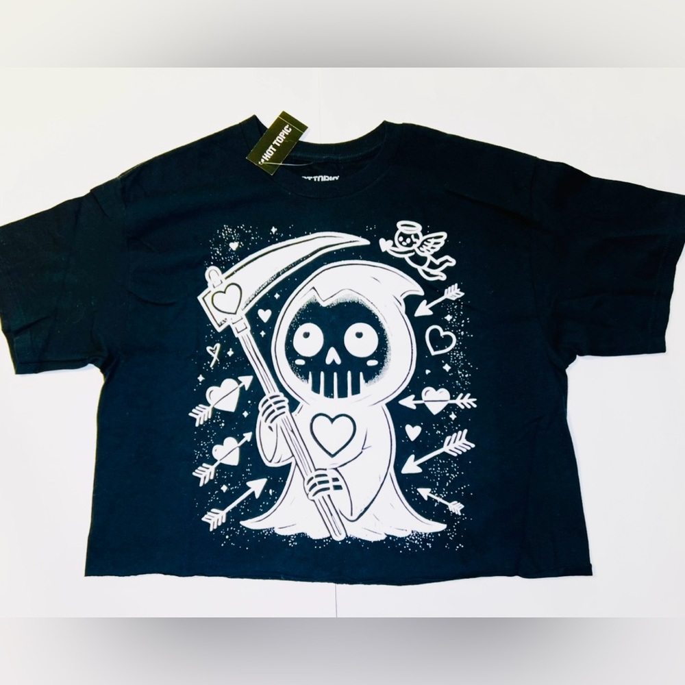 Hot Topic Youth Girls Black Cropped Top T-Shirt Size: M